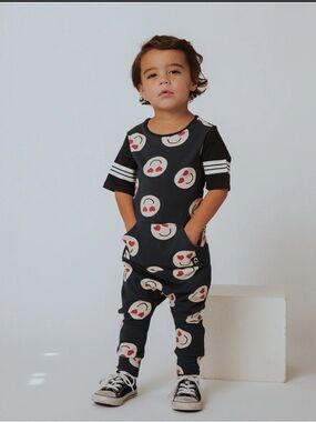 NWT Rags Romper Kids Black Emoji Print One-Piece Romper